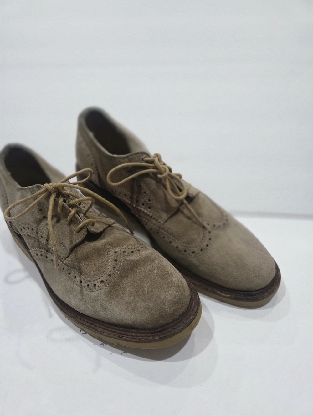 Frye Jim Wedge Men's Tan Suede Wingtip Oxford Sz.7D Shoes